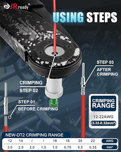 Miniatura 4 de JRready Kit de conector Deutch con crimpador, conector de 2 pines, conector impermeable DT de 3, 4, 6, 8, 12 pines, Deutsch Crimpado (12-22AWG),