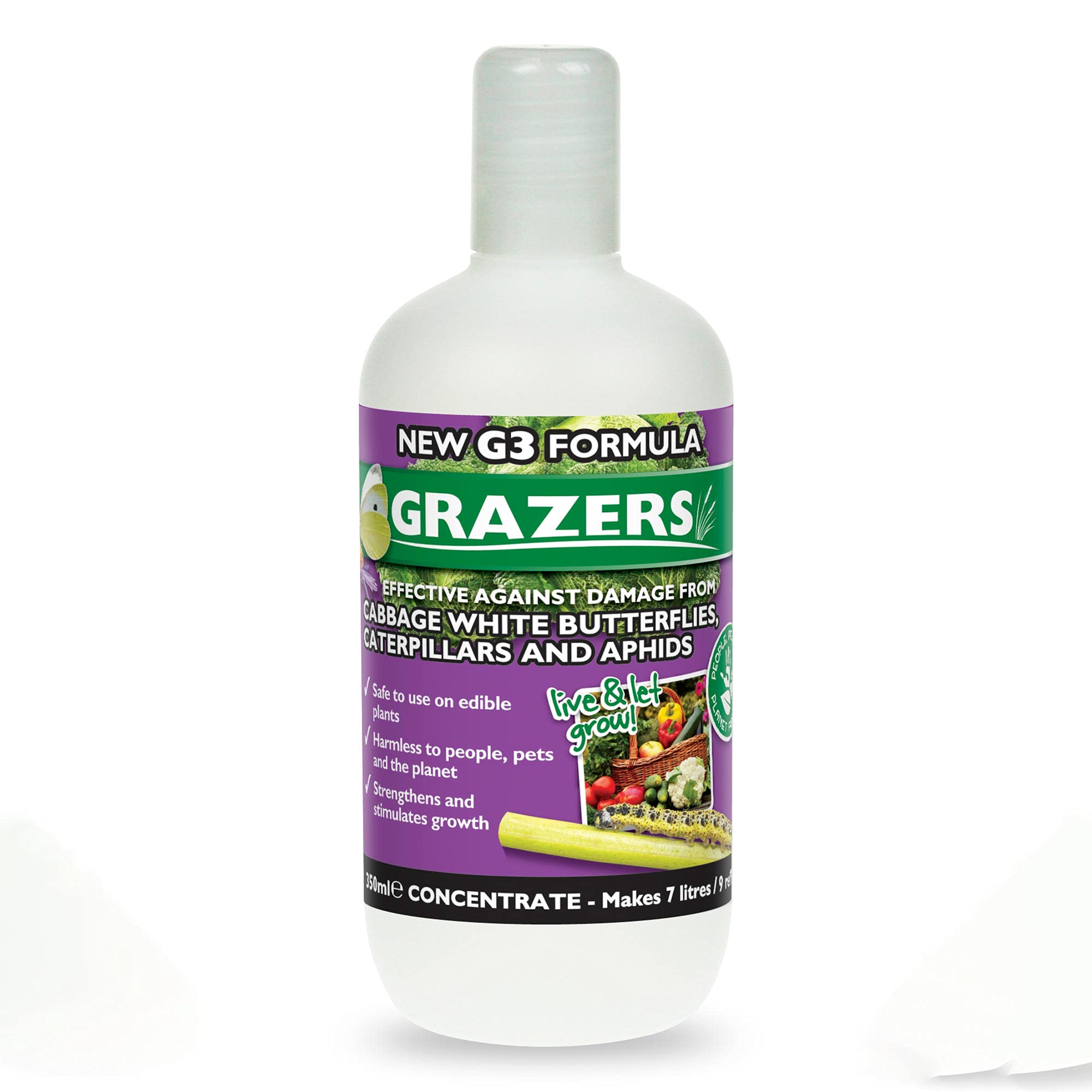 Grazers G3 Caterpillar Deterrent, Concentrated, Eco-Friendly, Ideal for Edible Plants, Pet Safe, Child Safe, Does Not Harm Wildlife, 1 x 350ml Bottle (Makes 7 Litres) By Suttons