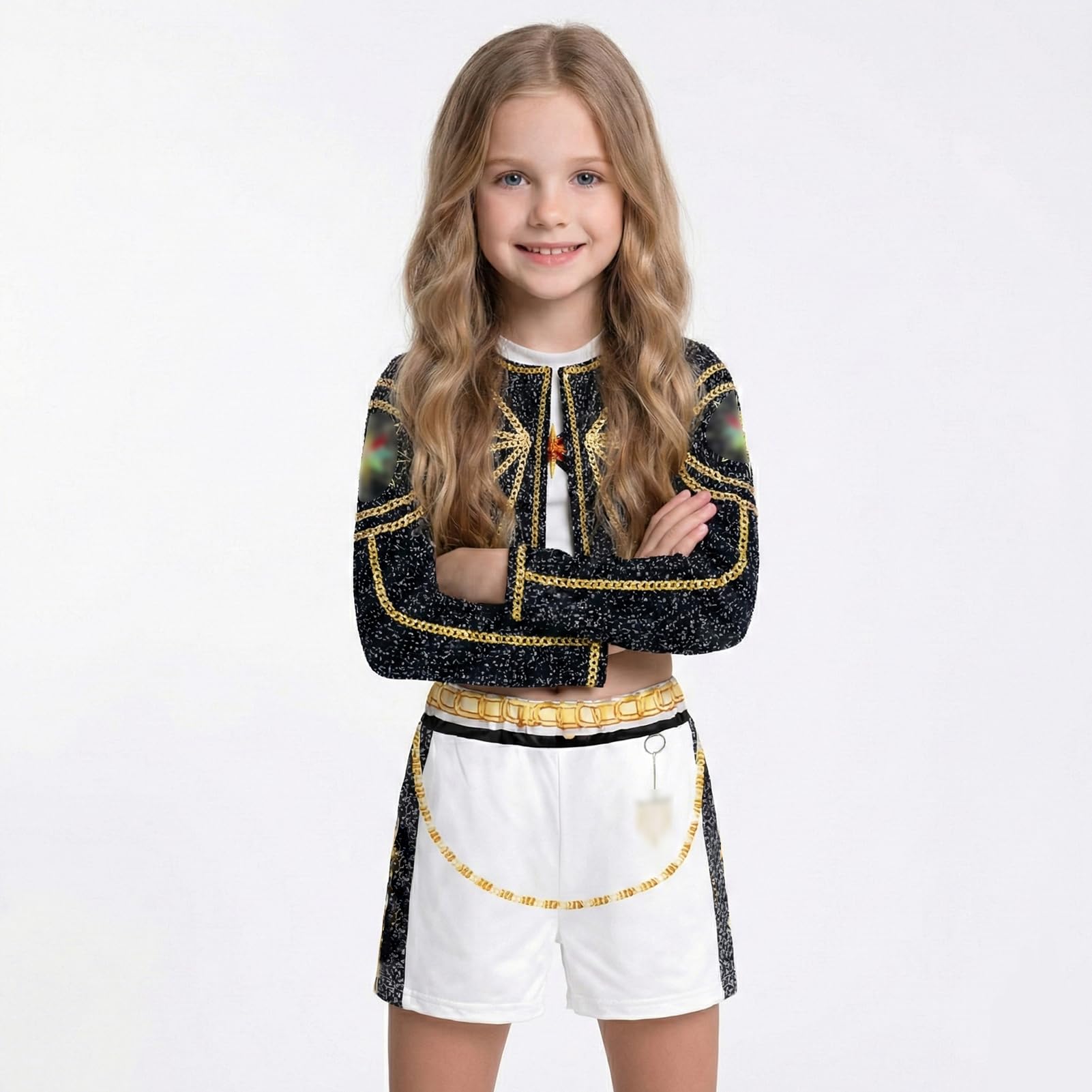 Ficlwigkis Pop Demon Kostüme Mädchen Faschingskostüme Cosplay Kit Für Kinder Mädchen Kostüm Jacke Weste für Karneval Halloween Party (Schwarz, 130)