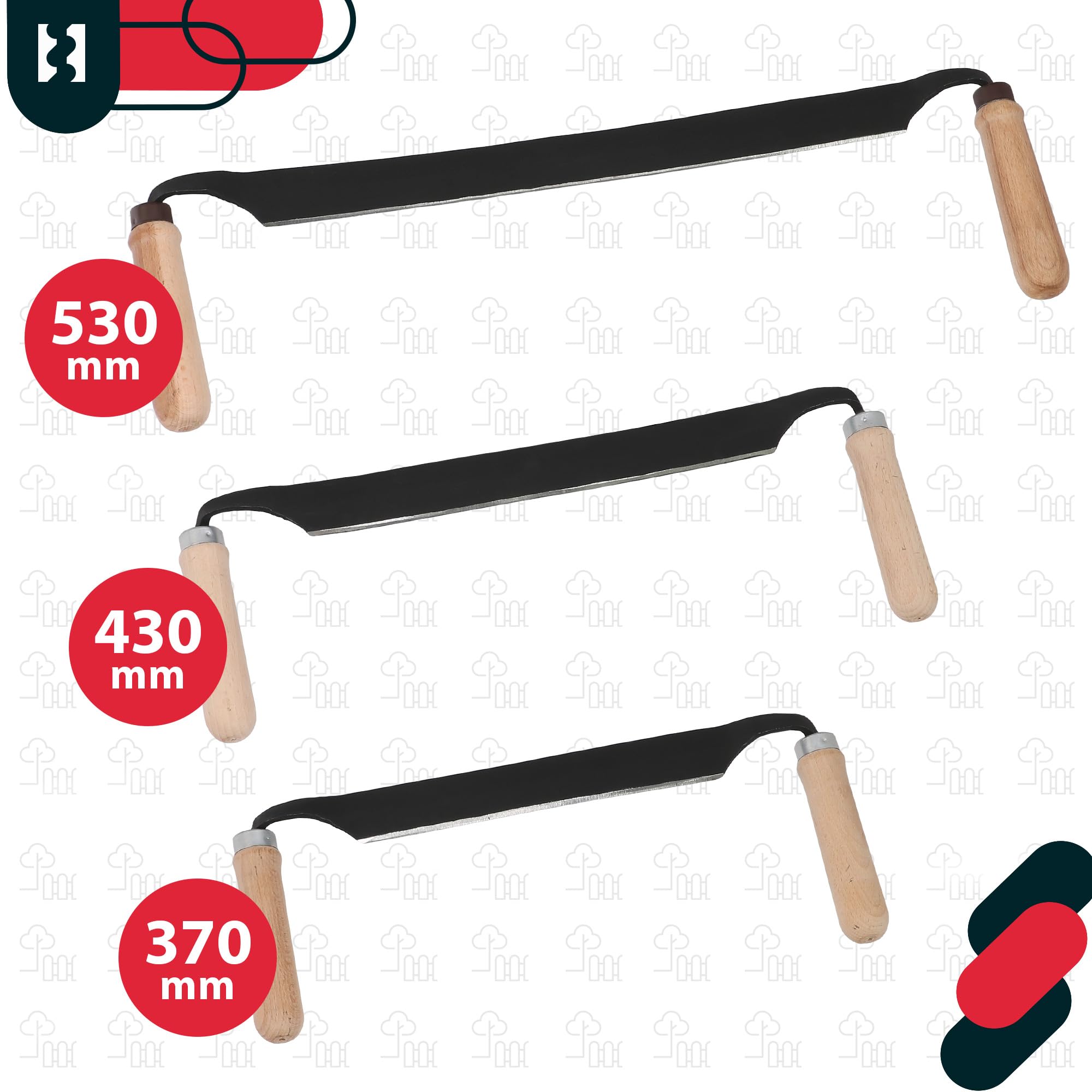 KOTARBAU® Coltello da Trafila - Coltello da Traino - Acciaio al Carbonio - 280 mm - Scortecciatrice per Lavorazione del Legno - Nero - Utensile Manuale per Scortecciare - Manici Ergonomici in Legno