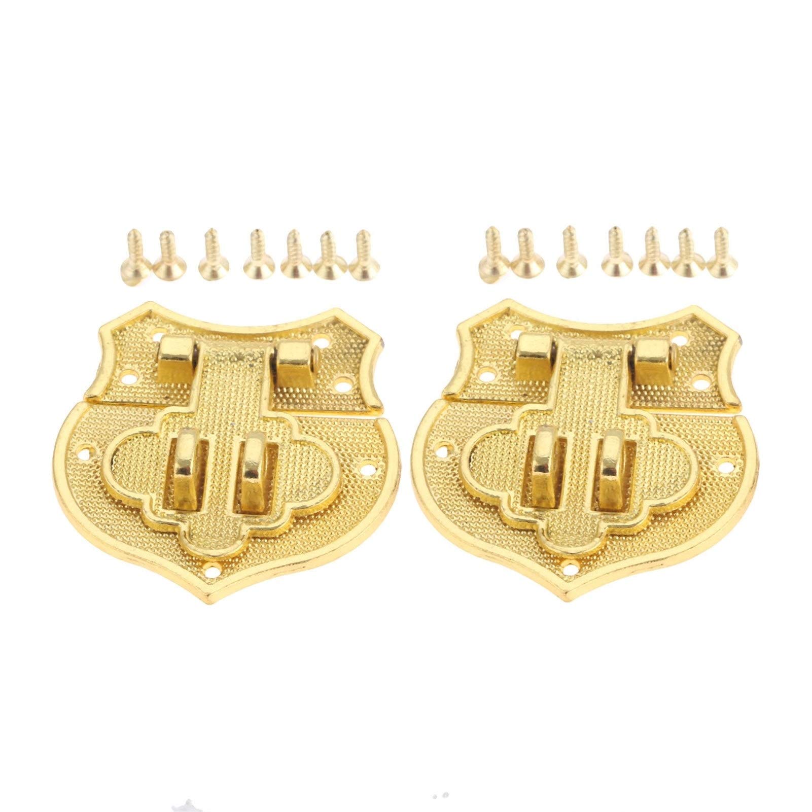 SHALLEZSOU Key Hasp Lock 1pc 2pcs Bronze Gold Box Hasp Lock Catch for Jewelry Suitcase Buckle Clasp Antique Padlock Furniture Hardware 38mm(2pcs Gold)