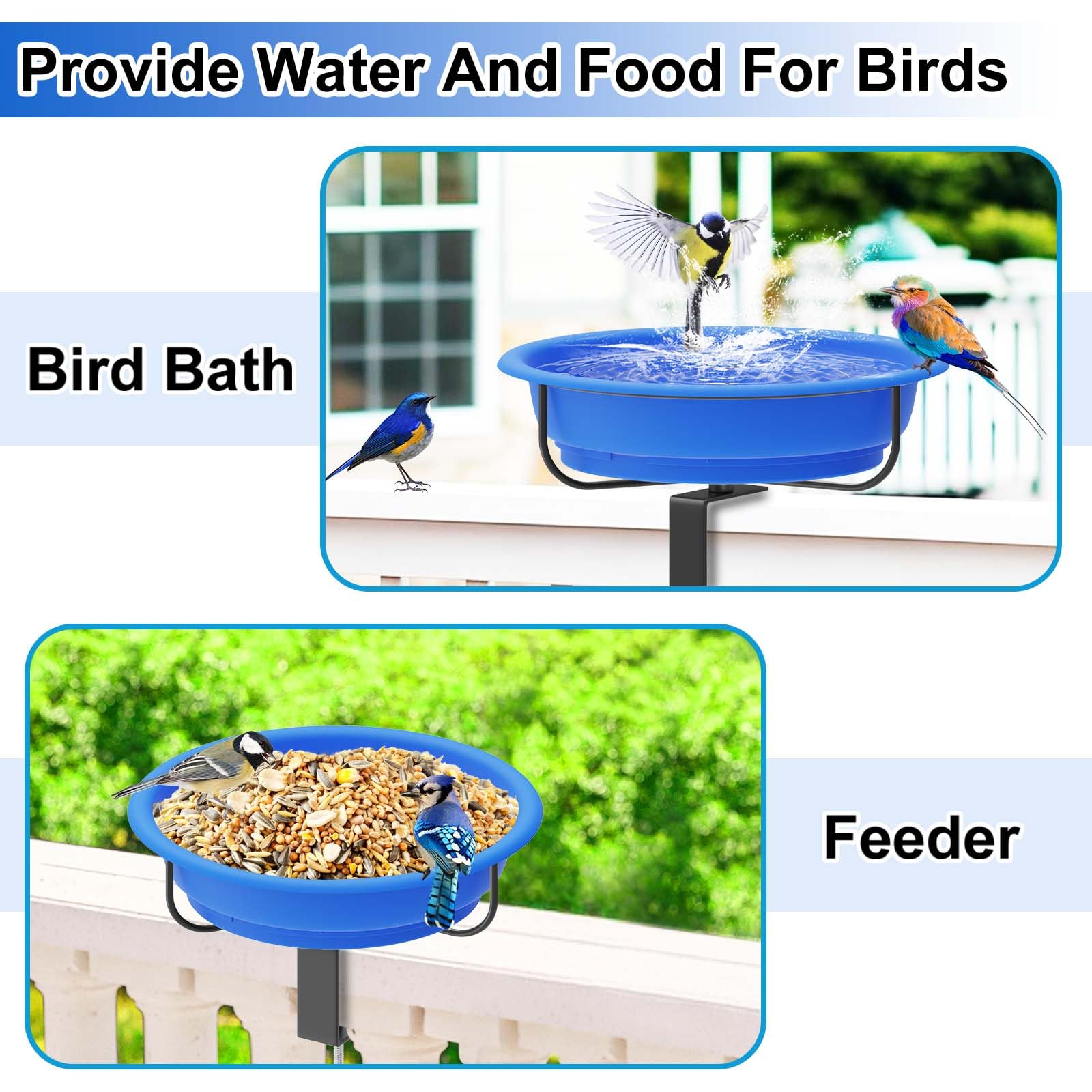 Beheizte Vogeltränke für den Außenbereich, Winter, 100 W, thermostatisch gesteuert, beheizte Vogeltränke, verstellbare Metallklemme für Deckgeländer, wasserbeheizte Vogeltränke für Außenbereich