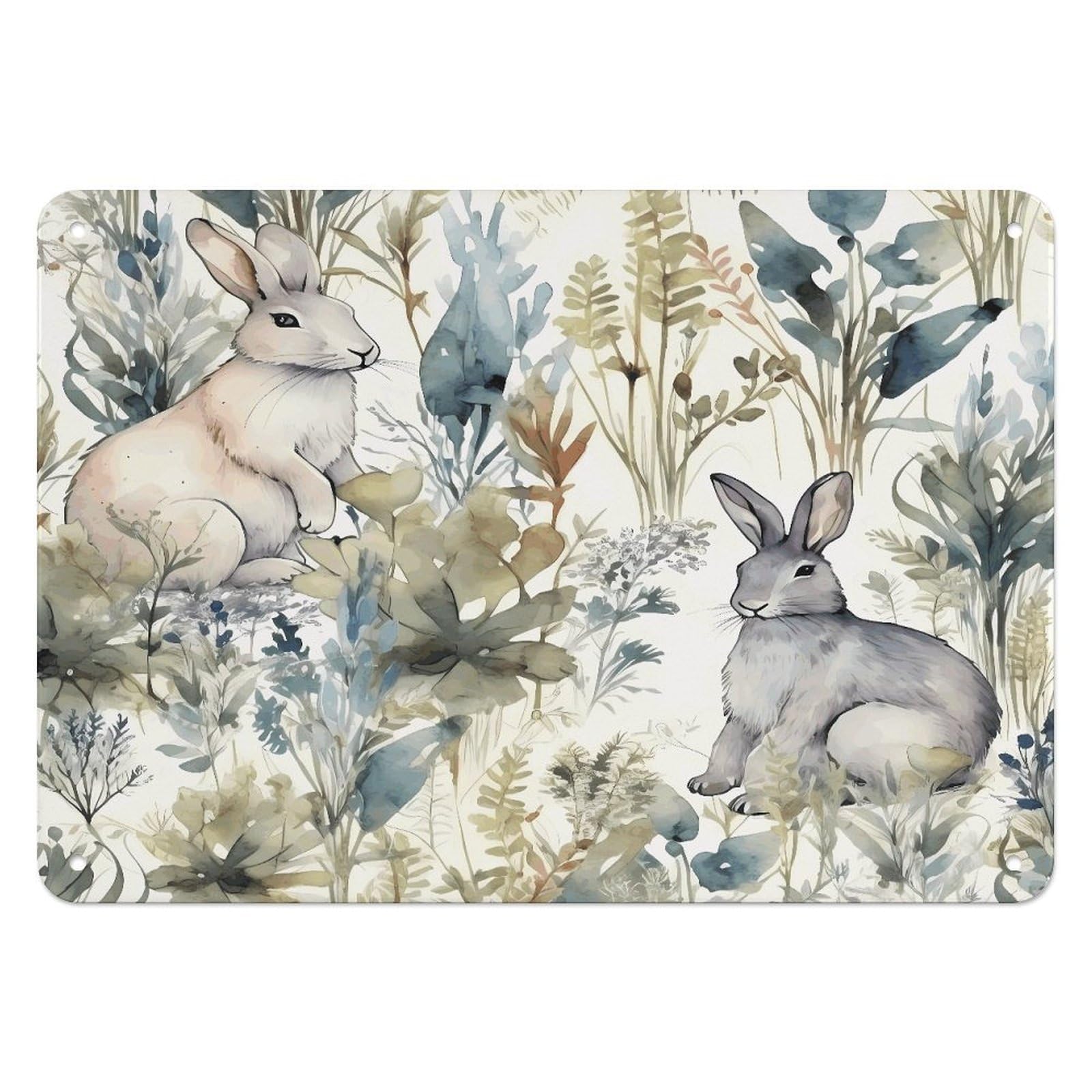 Btcowzrv Style Hand Drawn Rabbit Metal Sign, 5.5" X 7.9" Tin Wall Decor, Wall Art Plaques For Home Wedding Decor Room Living Room Decoration