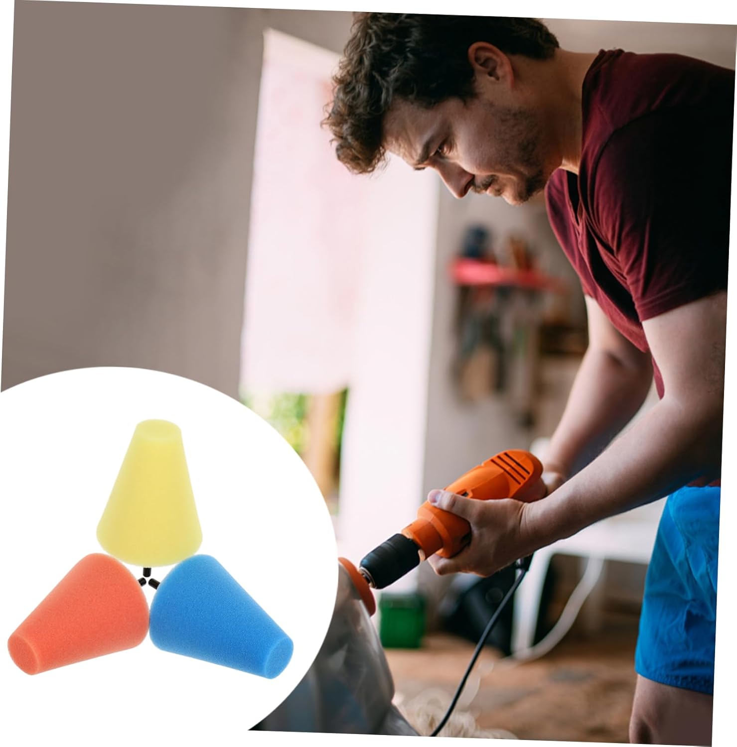 15pcs Car Wheel Polishing Sponge Pads Buffing Cones for Auto Detailing Waxing and Polishing for Hard Reach Areas Orange Yellow