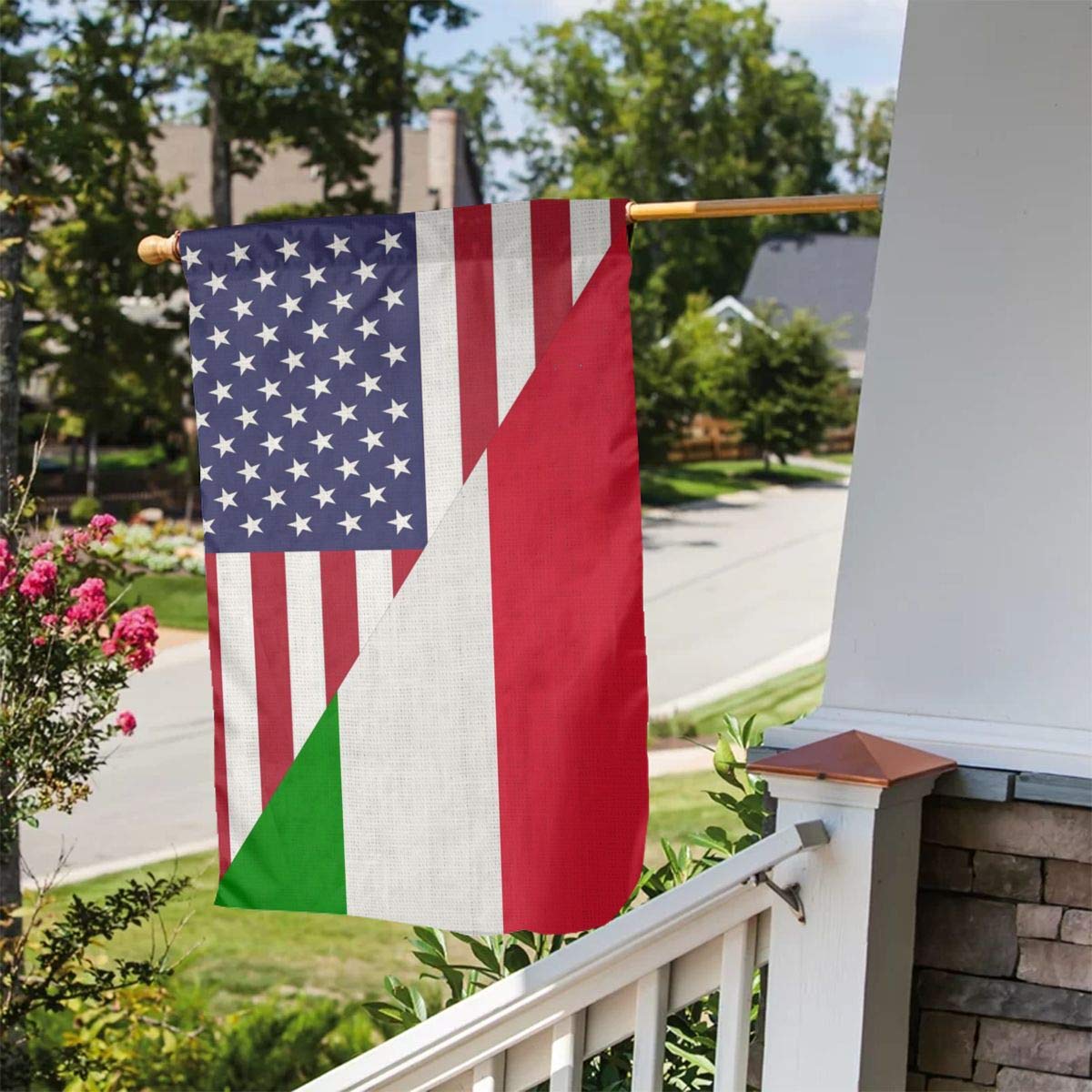 Italian & American Flag Combination Burlap Linen Fabric Garden Flag