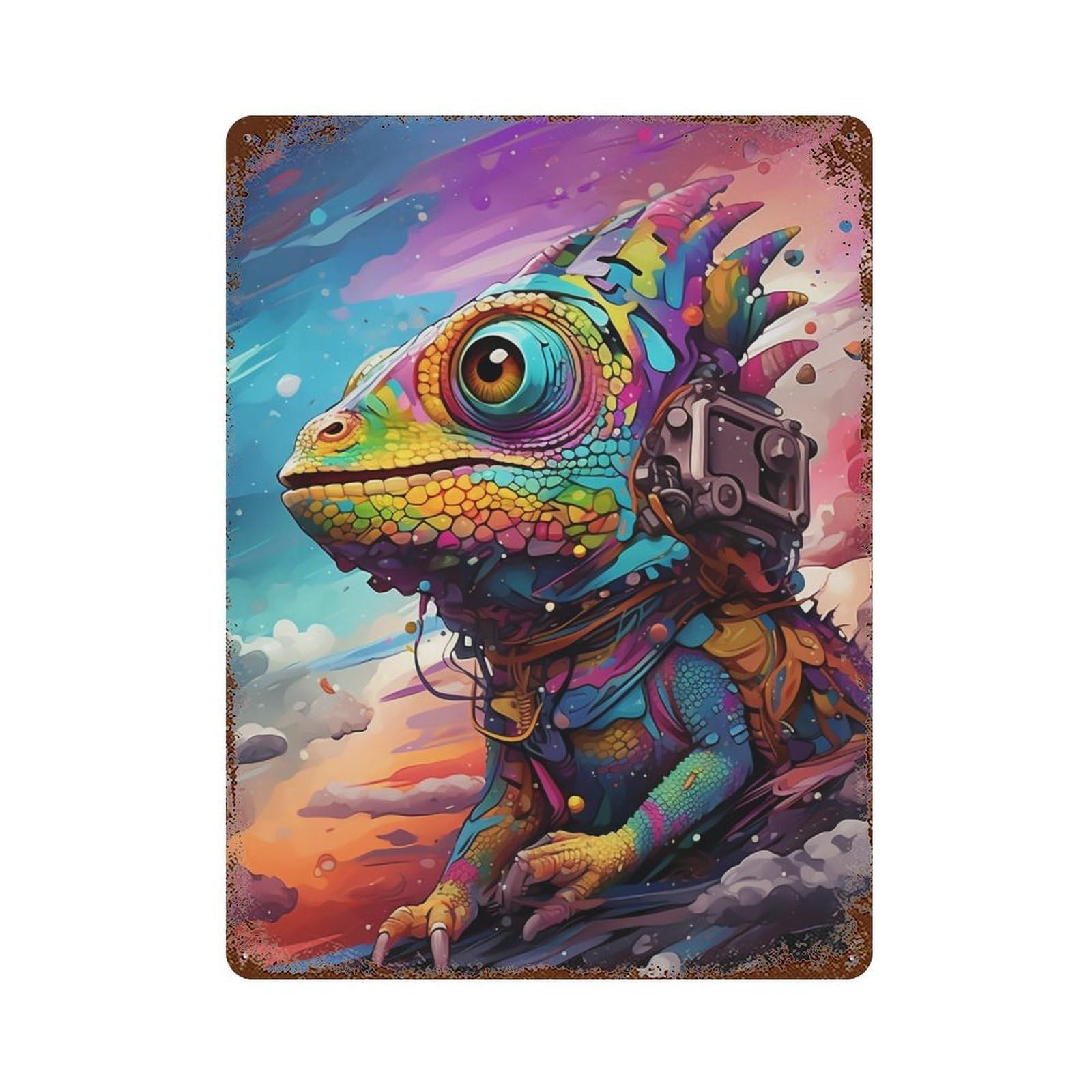 Lizard Art Print Vintage Metal Tin Sign 15.7"x11.8", Ideal for Living Room, Hallway And Home Decor