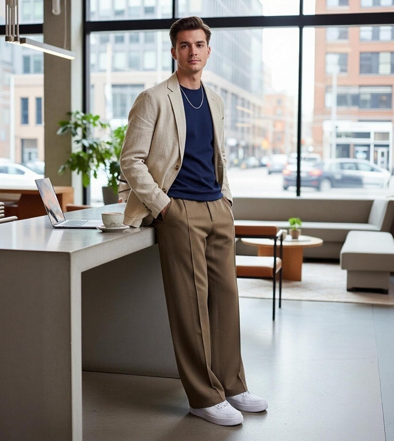 Fioboc Men's Baggy Sweatpants Wide Leg Pants Drawstring Elastic Waist Curved Design Casual Pants with Pockets - Image 3