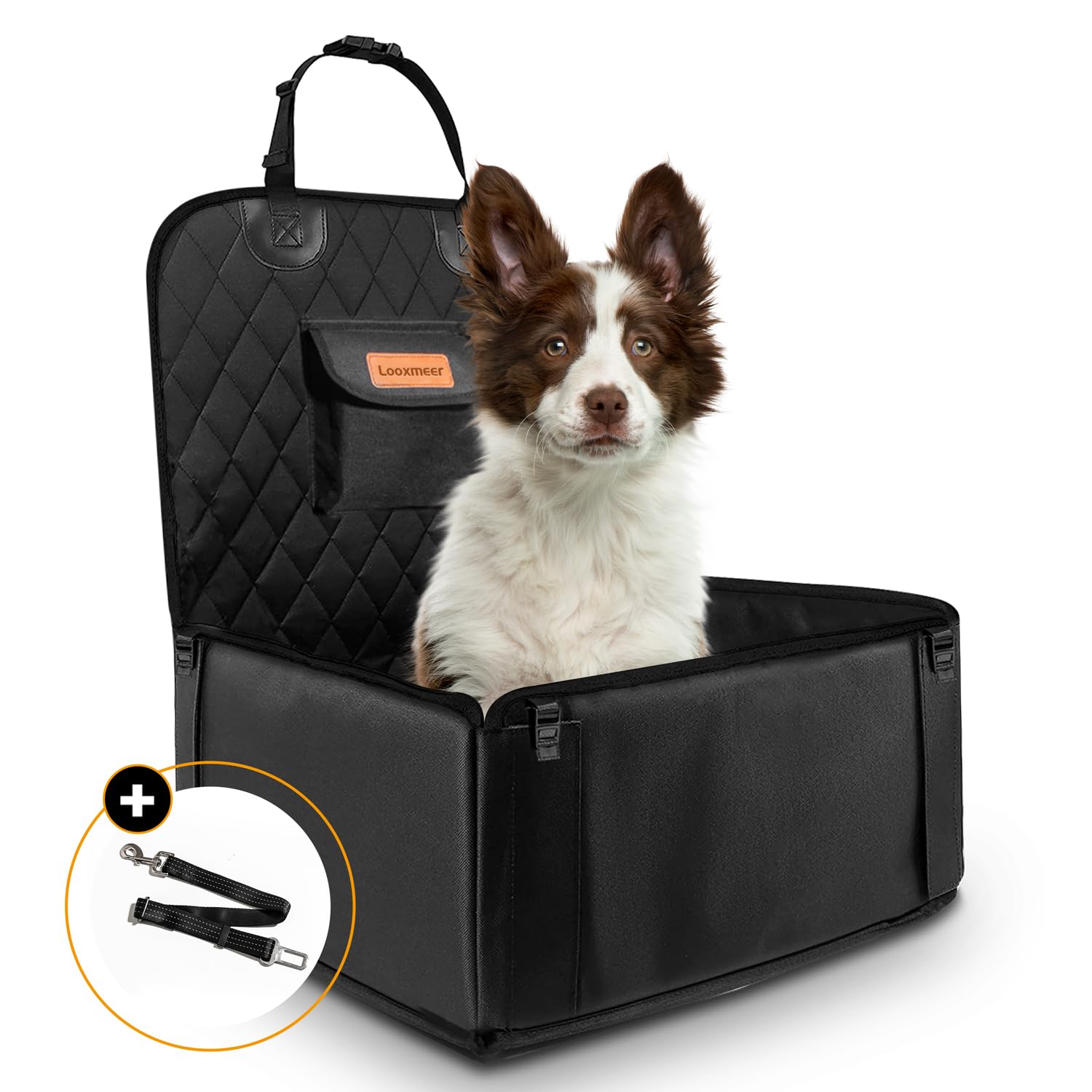 Looxmeer Asiento Coche Perro Pequeño Mediano Impermeable Homologado, Funda Asiento Delantero para Mascotas, Cubre de Perro Lavable Plegable para Viajes, 45x45x55cm, Negro