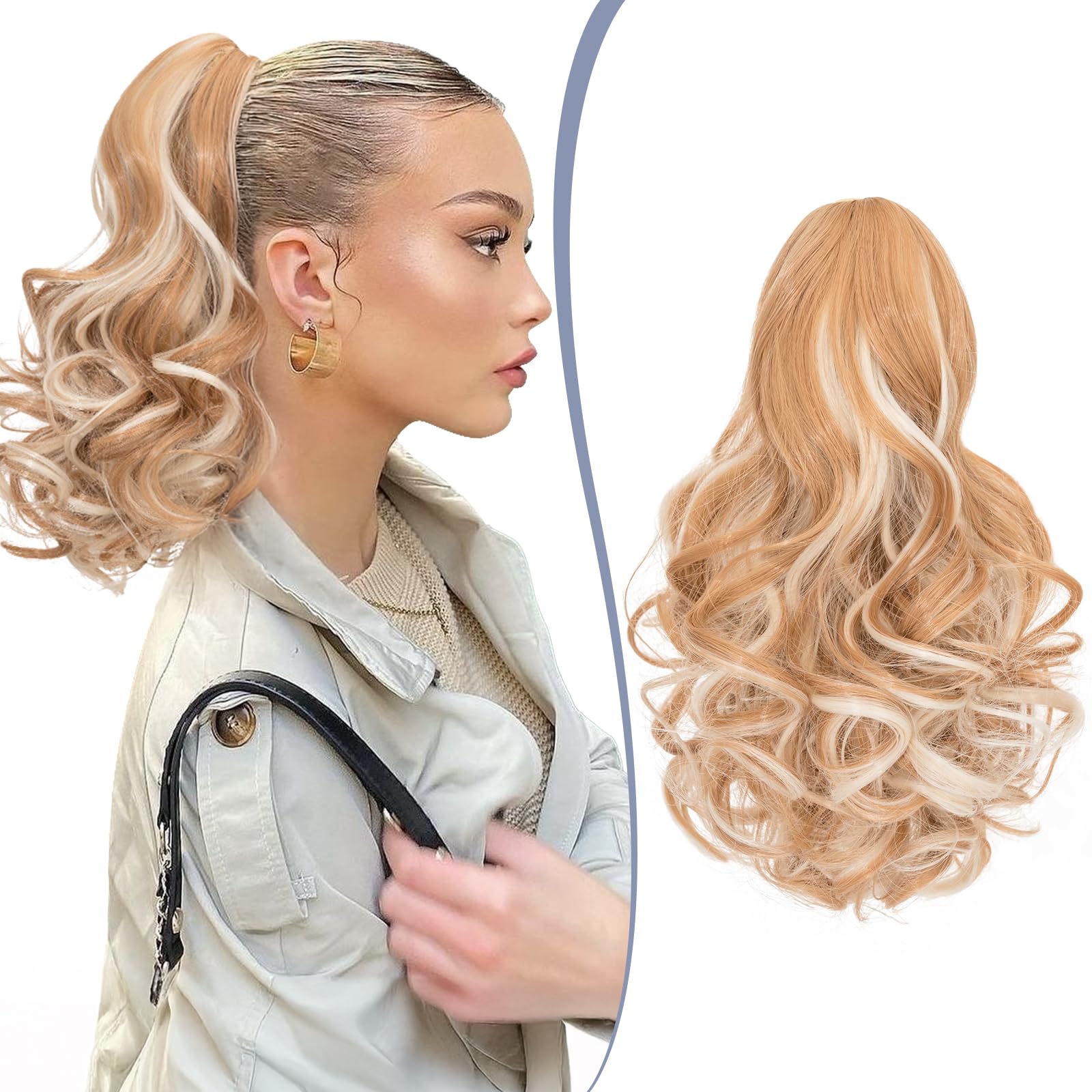 TESS Claw On Ponytail Extension Matte Material 14 Inch/37cm Curly Wavy Clip In Pony tail Synthetic Hairpiece