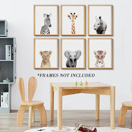Miniatura 4 de calmart Arte de la pared 6 Decoración para colgar en la pared de animales de la selva sin marco para la habitación de los niños, guardería, fiesta