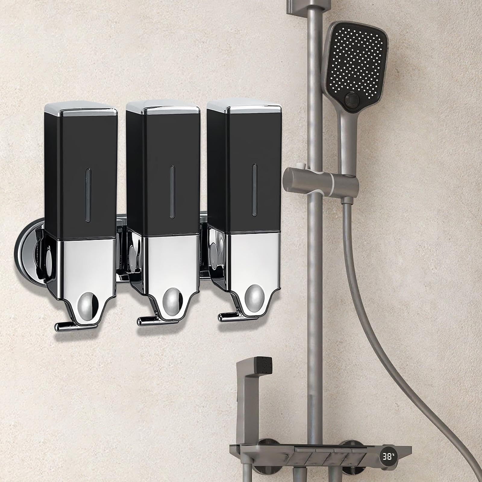 Dispensador de Jabón Pared Baño con Bomba Manual Resistente Recipiente Recargable 1500ml Diseño Compacto Y Transparente Adecuado para Hogar Hotel Rest, Negro, Individual