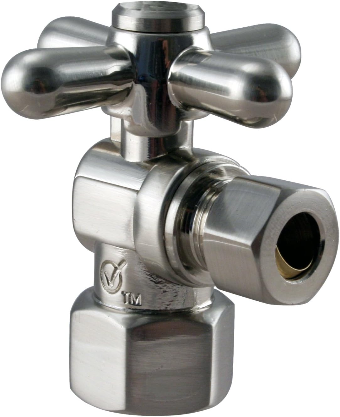 Westbrass 1/4-Turn Cross Handle Angle Stop, 1/2" IPS x 3/8" OD, Satin Nickel, D103BX-07