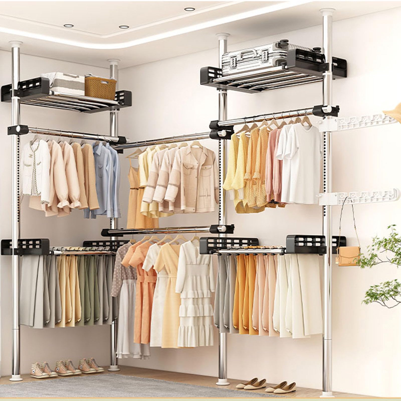 Tringle à vêtements réglable à 2 niveaux en métal robuste au design élégant