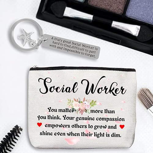 Miniatura 5 de BoomBoomGifts Juego de regalo para trabajador social, llavero y bolsa de maquillaje para mujeres, regalos de cumpleaños para trabajadores sociales,