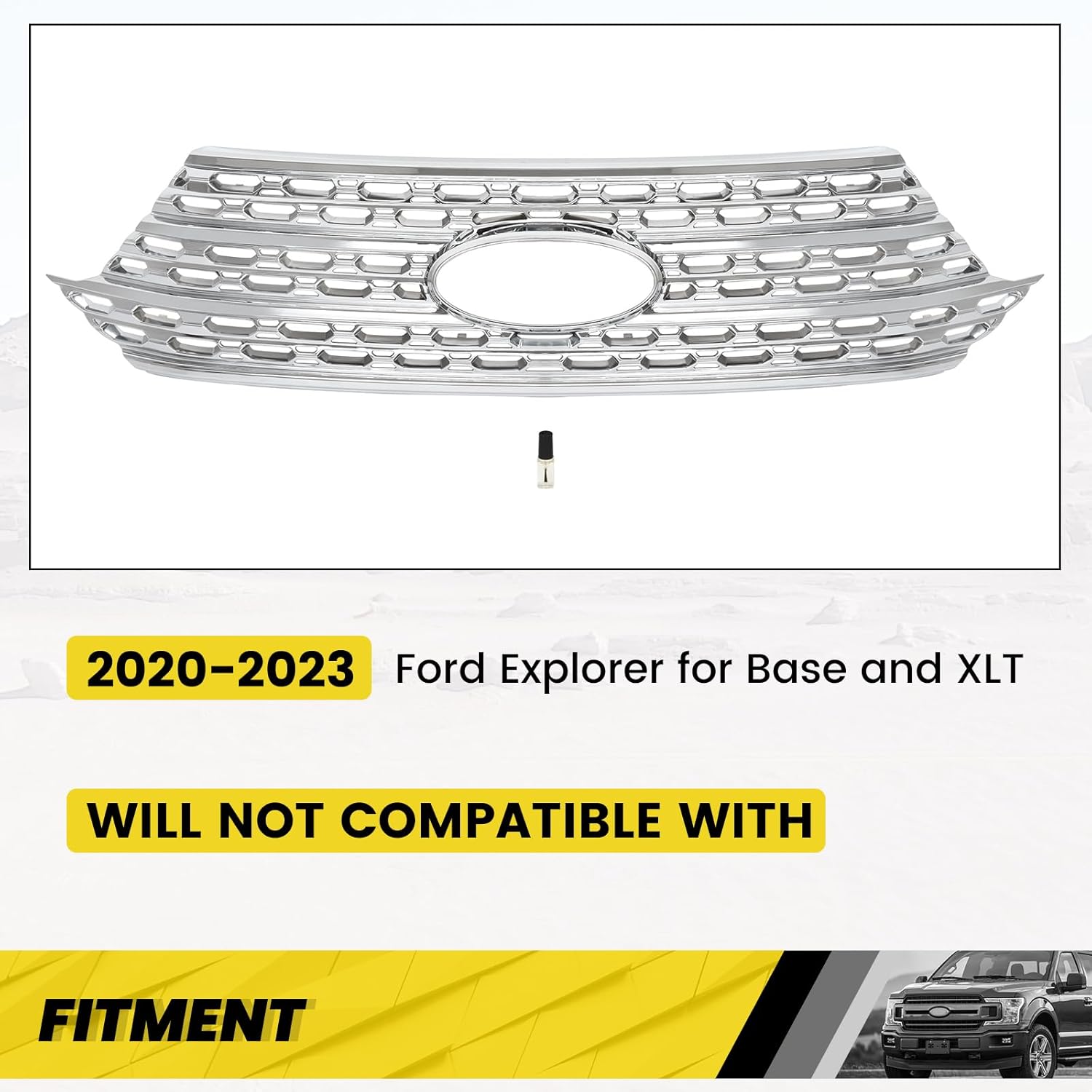 KUAFU Front Grill Cover Compatible with 2020-2024 Ford Explorer Base XLT Upper Bumper Grille Overlay Chrome