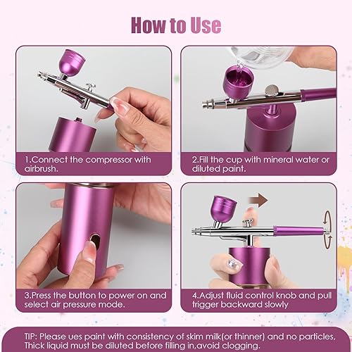 Miniatura 7 de Airbrush-Kit - Cepillo de aire inalámbrico de alta presión con compresor - Aerógrafo para uñas Mini recargable de mano aerógrafo máquina para