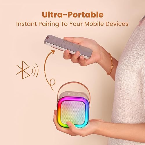 Miniatura 108 de Máquina de karaoke para niños y adultos, minialtavoz Bluetooth portátil con 2 micrófonos inalámbricos y luces de fiesta, para celular, regalo
