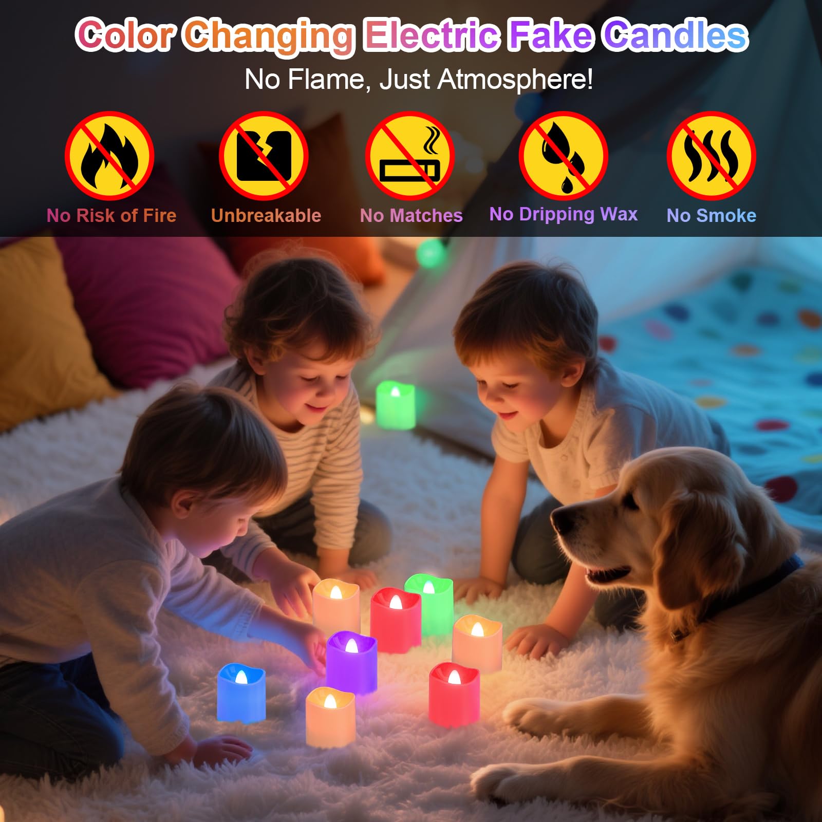 PChero LED Bunte Teelichter Wiederaufladbar mit Ladestation & Fernbedienung | 12er Multicolour Teelichter LED Aufladbar Kerzen Flackernd mit Timer, RGB Farbwechsel, für Halloween Weihnachten Party Deko