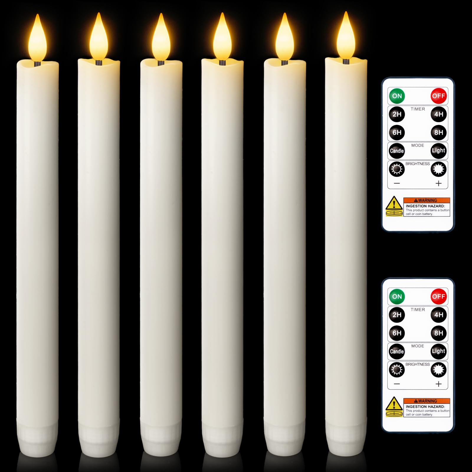 Photo 1 of ** Stock pic for reference color is pink** Homemory 6 Pcs Wax Flameless Taper Candles with Remote Timer and Dimmer, White Candle Sticks Battery Operated, LED Window Candles with Flickering Light, 9.6 Inches for Wedding Home Indoor Decoration