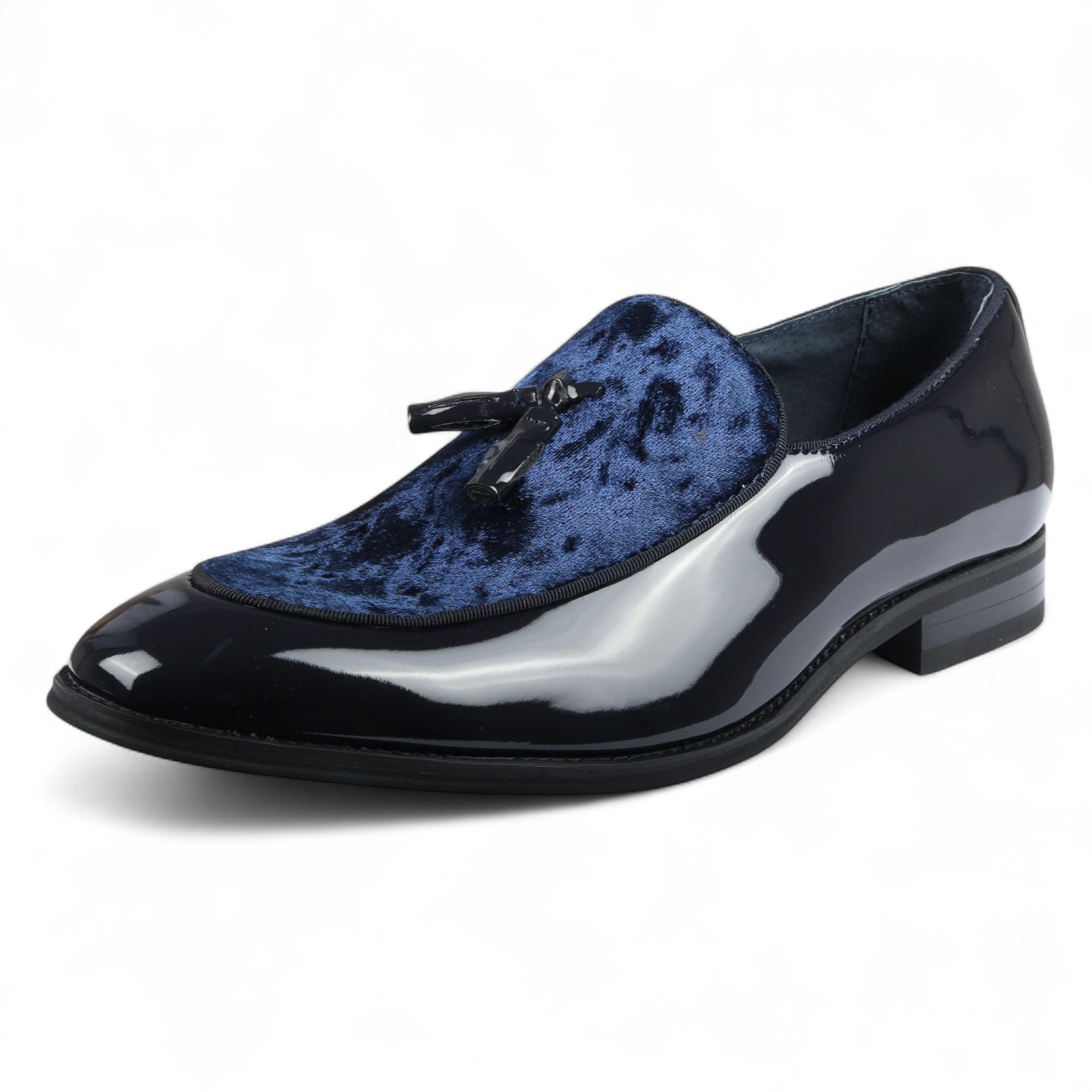 Mocasines Dolcetto para Hombre con Borlas de Terciopelo y Charol, Zapatos de Vestir Formales.