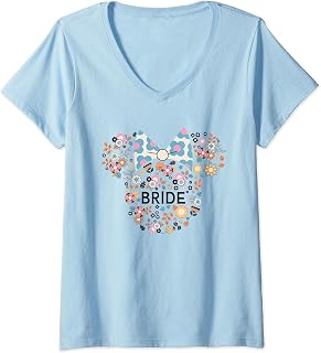 Womens Disney Minnie Mouse Bride Icon Flowers Honeymoon Wedding V-Neck T-Shirt