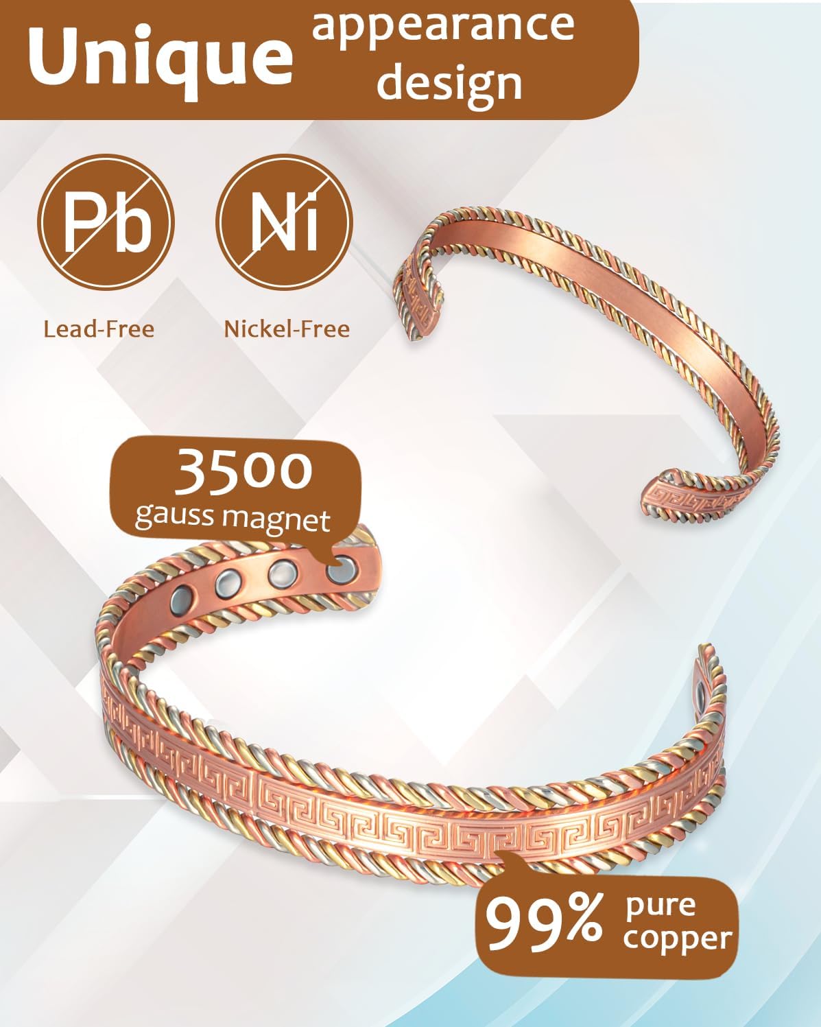 Copper Magnetic Bracelet for Women, 99.99% Pure Copper Cuff with 3500 Gauss Magnets (A) - Image 4