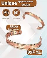 Vista 4 de EnerCoppeX Pulsera magnética de cobre para mujer, 99.99% de cobre puro con 3500 imanes Gauss (A)