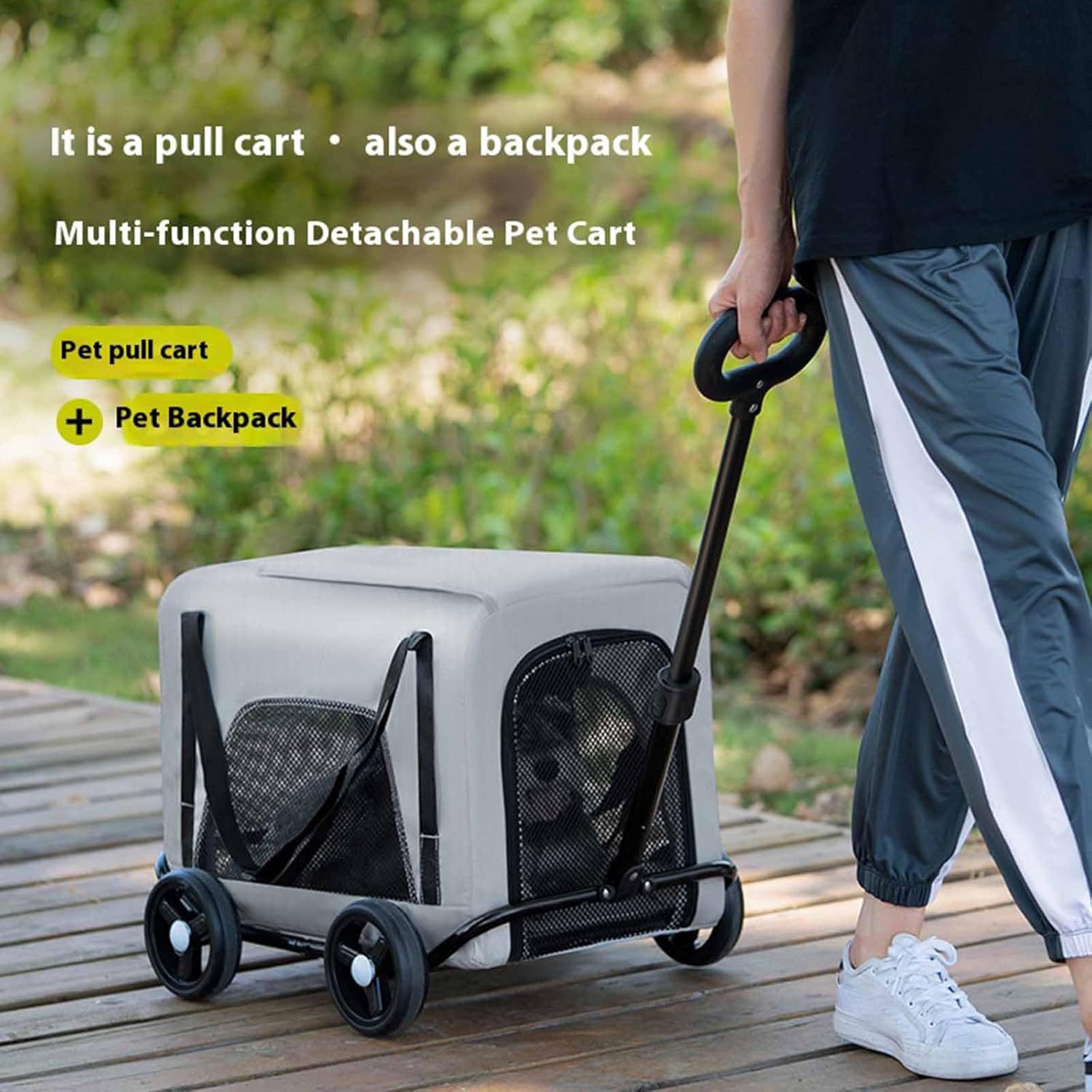 Black,YXINHONGYUE Foldable Pet Cat Travel Carriage Stroller, Portable 4-Wheel Dog Stroller Detachable Easy Assembly Pet Travel Carrier Suitable for Small Dogs and Small Cats