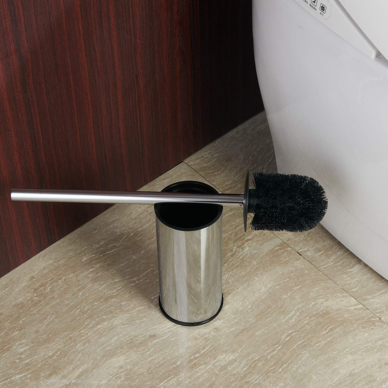 BGL- Portascopino per WC cromato, in acciaio inox, rotondo, con scopino e supporto per bagno (cromo)