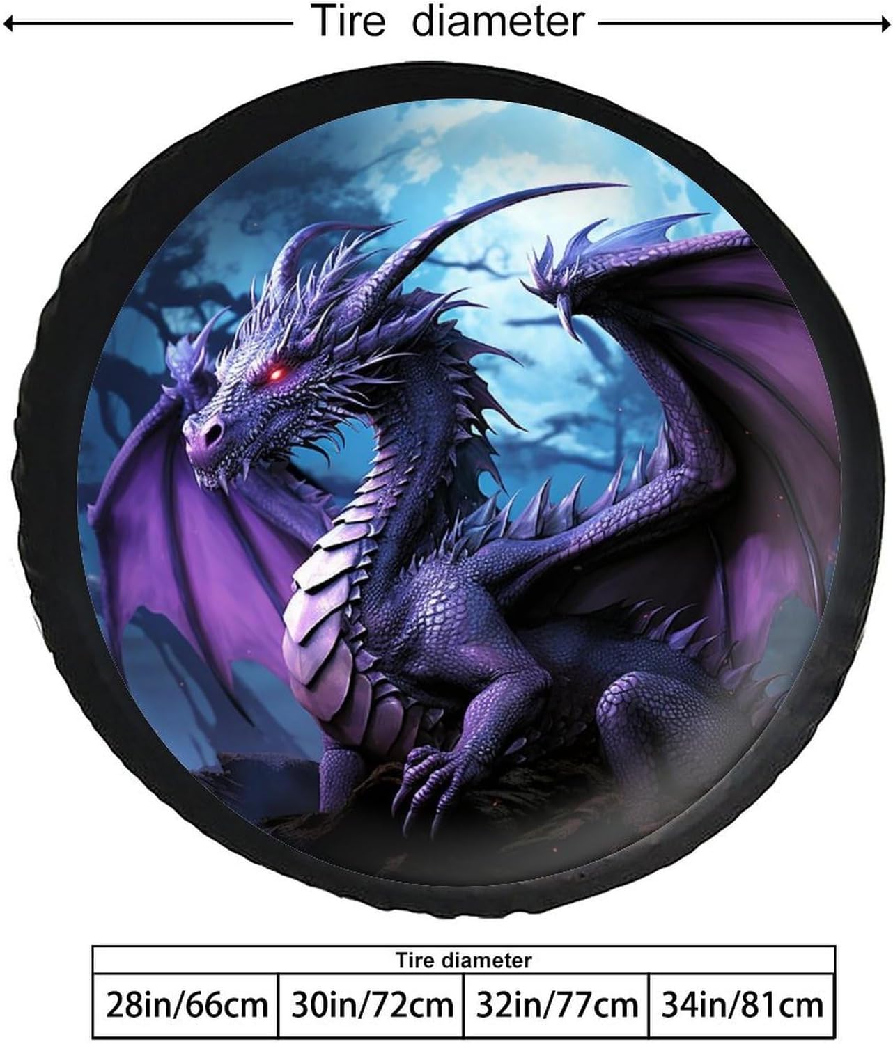 28-34 Inch Thickening Waterproof Tire Cover Purple Dragon Purple Moon Leather Spare Tire Wheel Cover for Jeep Trailer RV SUV Truck