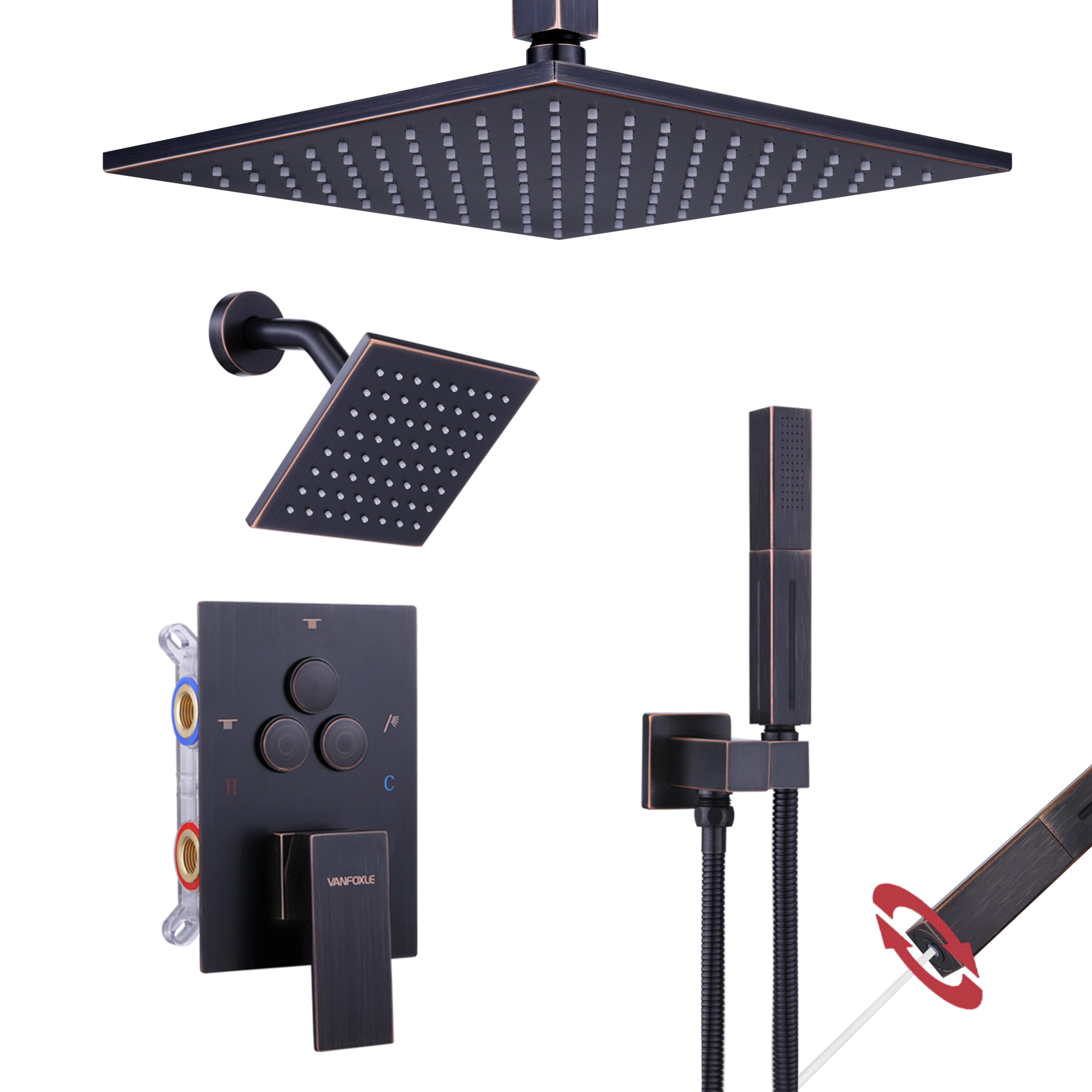 VANFOXLE Shower Faucet Set Oil Rubbed Bronze Modern Shower System