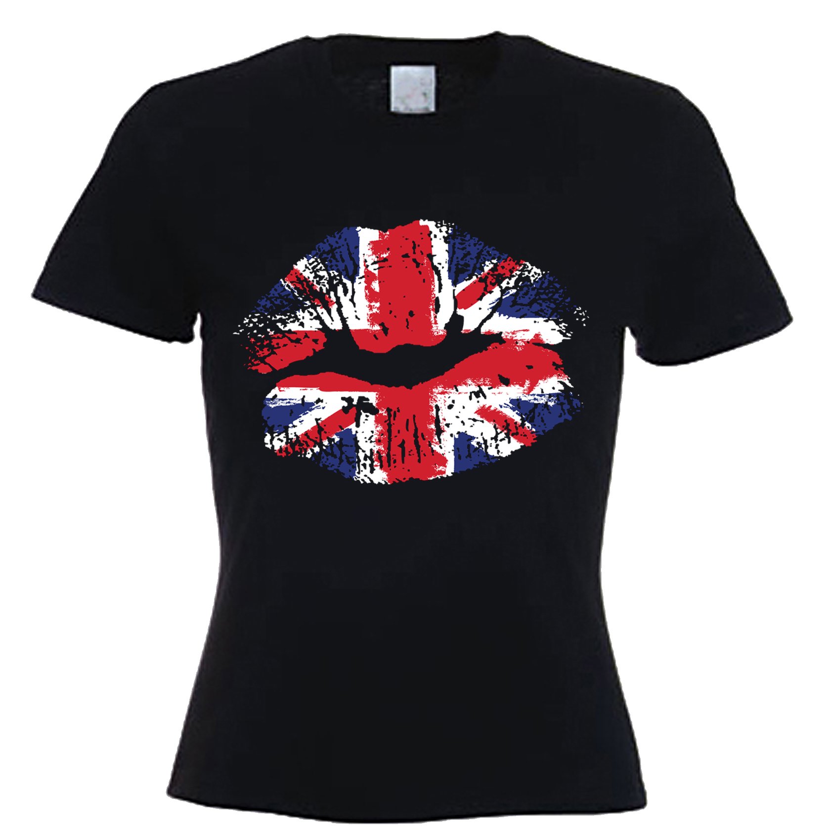 Tribal T-Shirts Womens Union Jack Lips T-Shirt (Medium, Black)