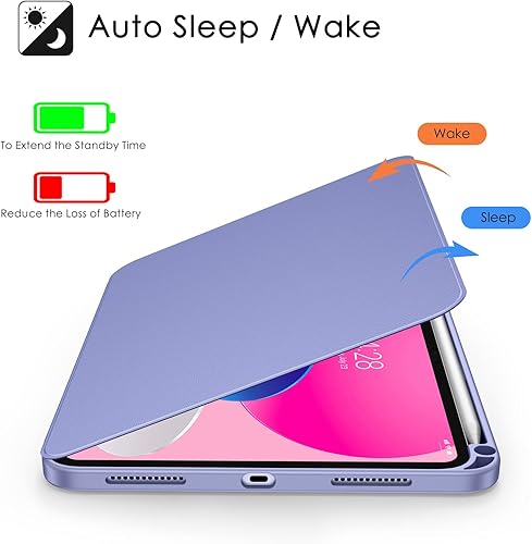 Miniatura 6 de Soke Funda giratoria para iPad (A16) de 11 generación 2025, iPad de 10 generación 2022 con soporte para lápices, a prueba de golpes + apagado