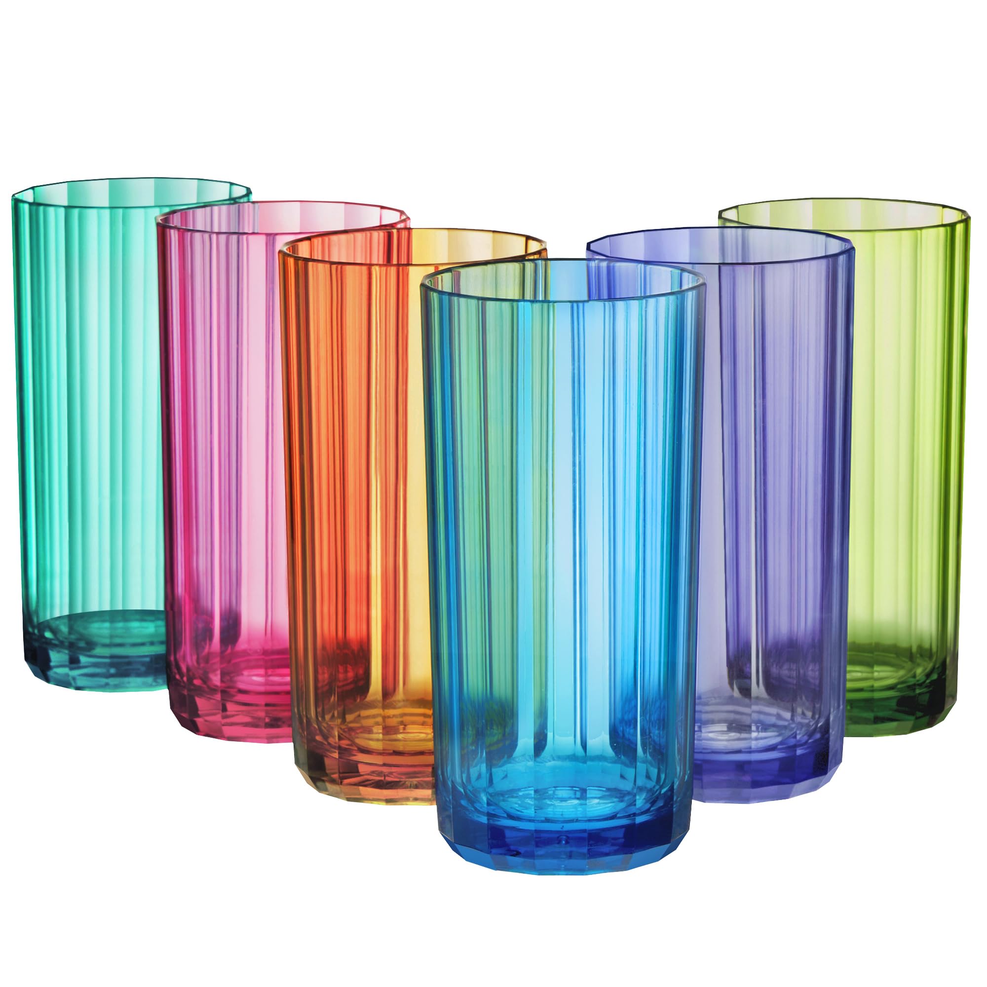 US Acrylic Faceted Plastic Reusable Drinking Glasses Set of 6 18oz Water Cups Assorted Colors BPA-Free Tumblers Made