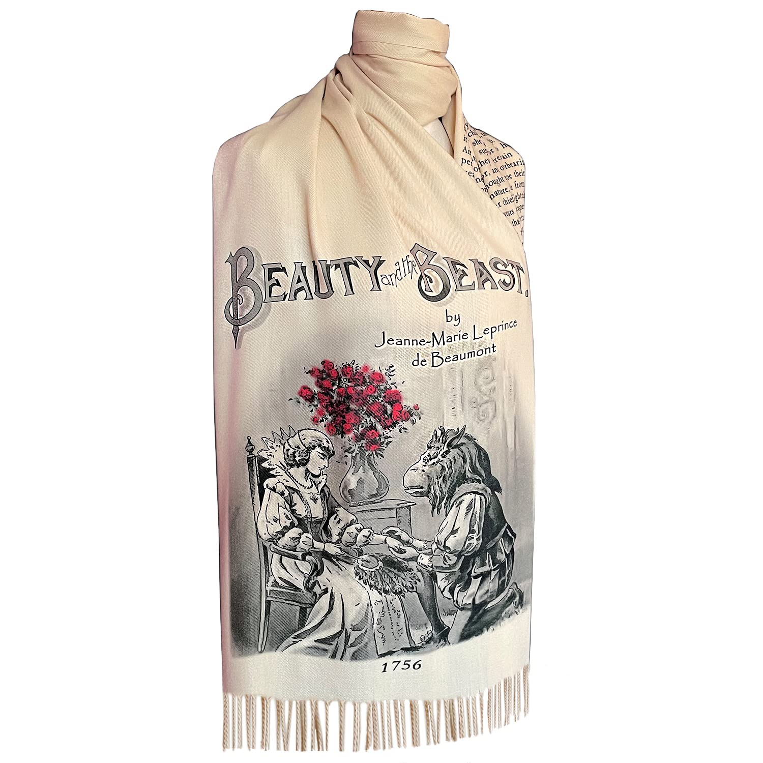 Universal Zone Beauty and the Beast Scarf Shawl Wrap. Bookish outfit, literary scarf, book scarf. Red Rose.
