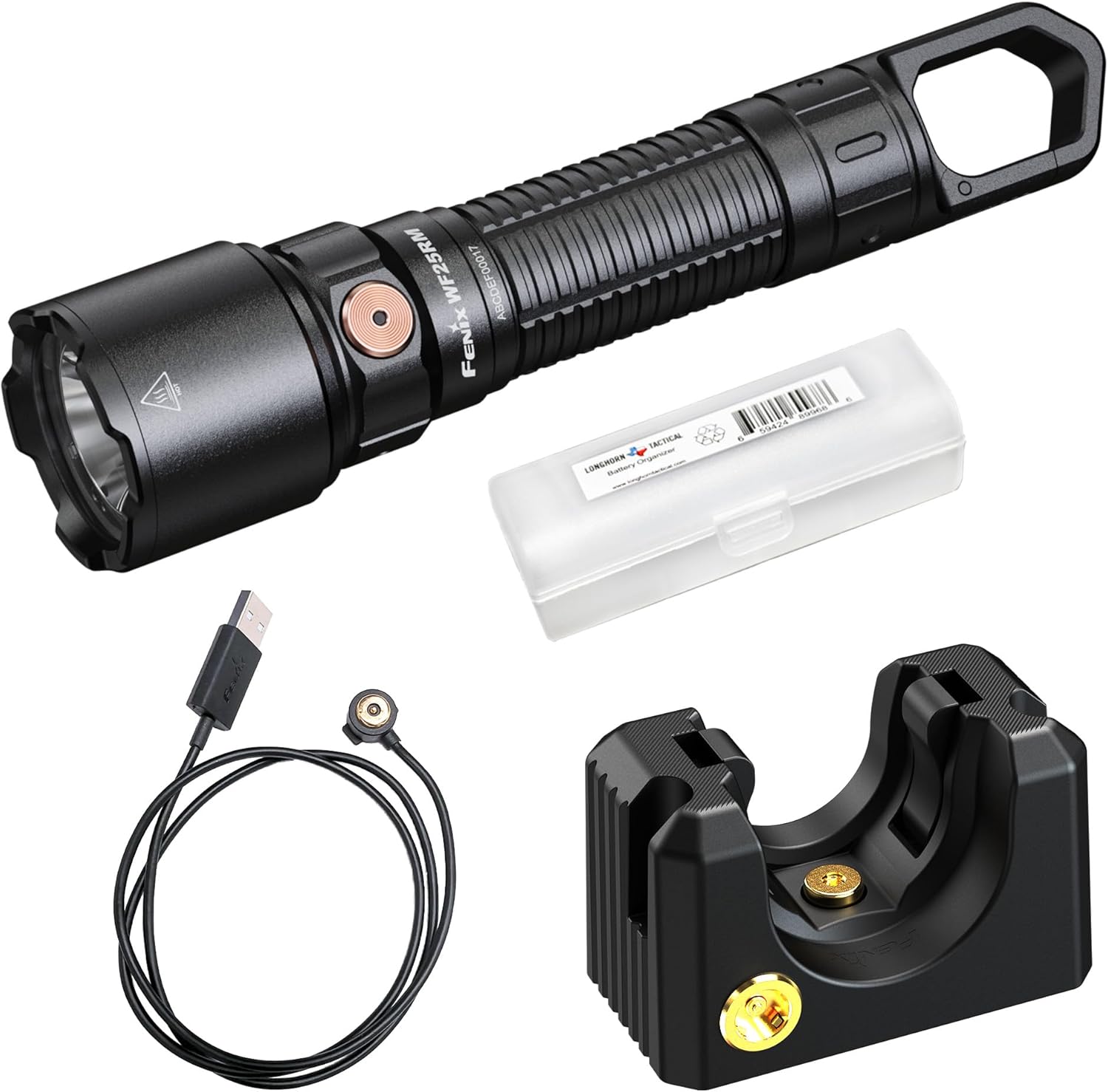 Fenix WF25RM 3000 Lumen Police Duty Flashlight with UV Black Light, Charging Cradle, USB Rechargeable Battery and Lumentac Organizer