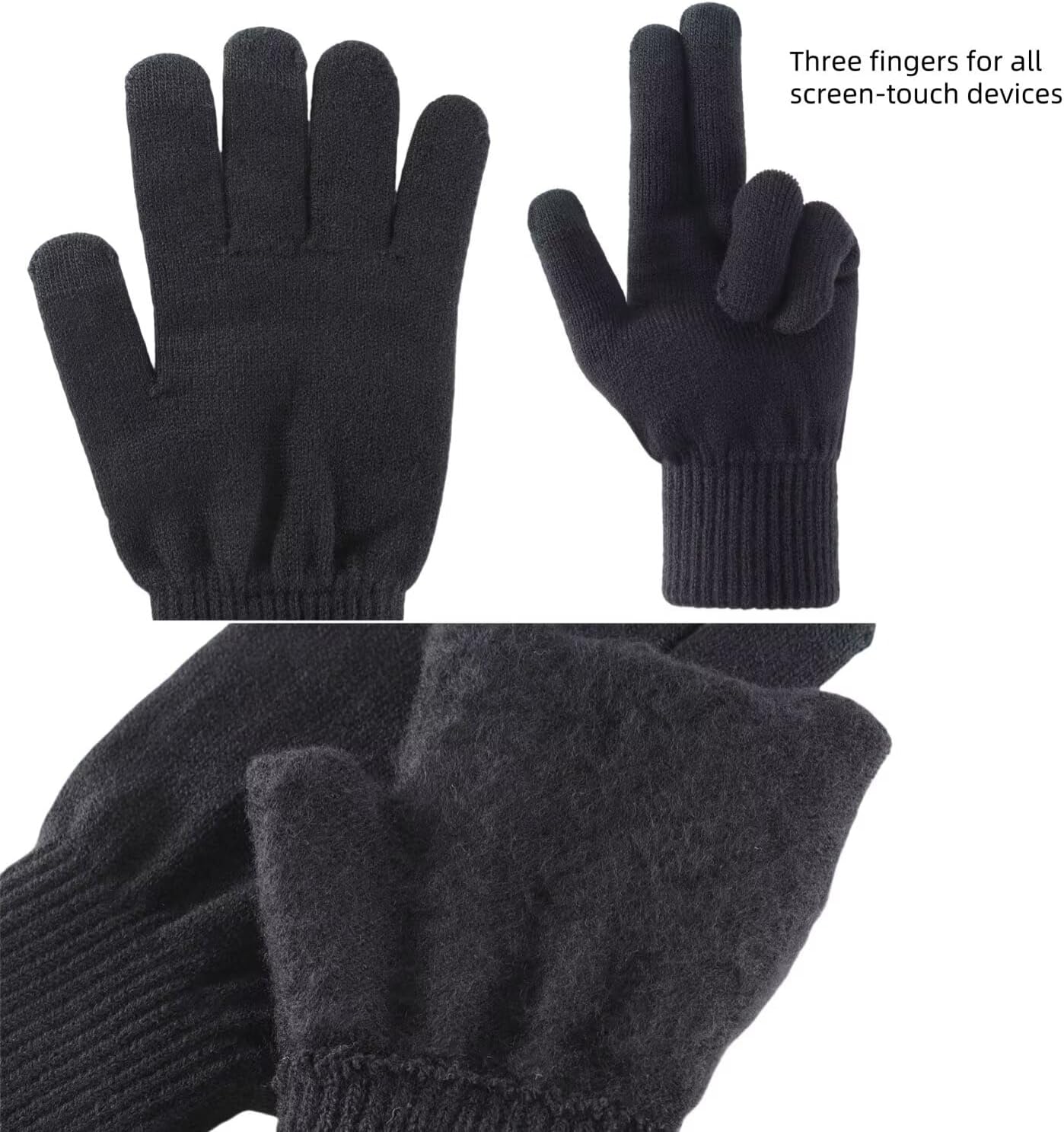 Connectyle Fleece Lined Winter Set for Men & Women, Knit Warm Beanie Hat, Neck Warmer Loop Scarf and Touchscreen Gloves - Image 6