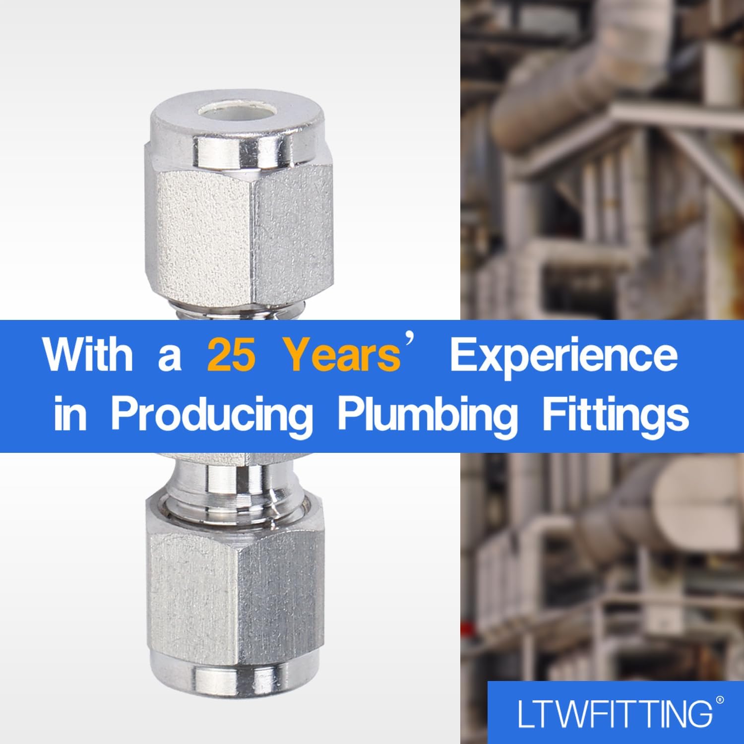 LTWFITTING 3/16-Inch OD Compression Union,Stainless Steel 316 Fittings (Pack of 5)