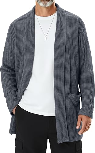 August Alley Men's Shawl Collar Cardigan Sweater, Dark Gray, Small