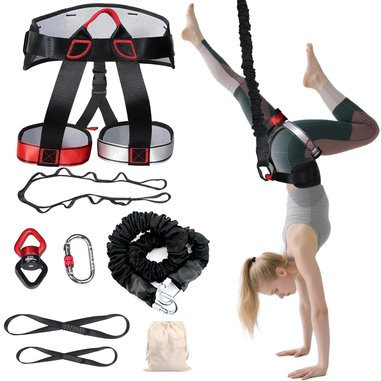 Conjunto de Bandas de Resistencia para Danza aérea con Bungee, Kit de Equipo de Fitness aéreo con rotación de 360°, Herramienta de Entrenamiento elástico para Yoga aéreo, para Gimnasio
