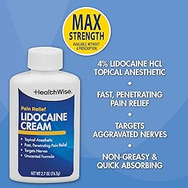 HealthWise Maximum OTC Strength Lidocaine Cream | Numbs Away Pain | Long-Lasting Relief | Non-Greasy | 2.7 Oz | Unscented Formula | Topical Anesthetic