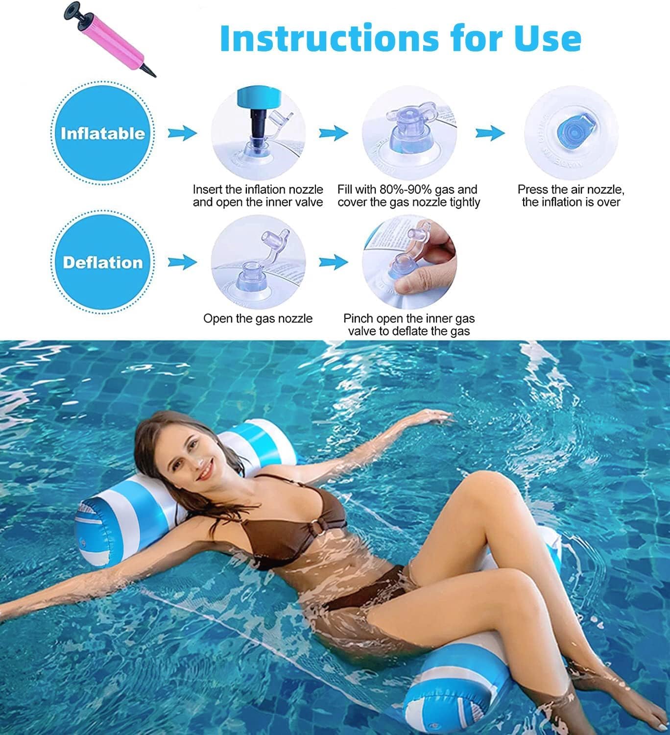 MASTANO 4-in-1 Inflatable Pool Float Set | Lounge,Bed,Hammock,Drifter & Swim Chair | Multi-Purpose Water Float Bed for Pool, Lake, & Beach|for Relaxing Water Fun & Vacation Enjoyment|with Air Pump(1) 3