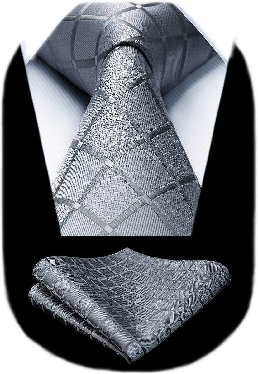 HISDERN Cuadros Cuadros Corbata Pañuelo Tejido Clásico Formal Corbata y Bolsillo Cuadrado para Hombre