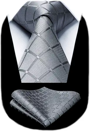 HISDERN Men's Plaid Necktie and Pocket Square Set
