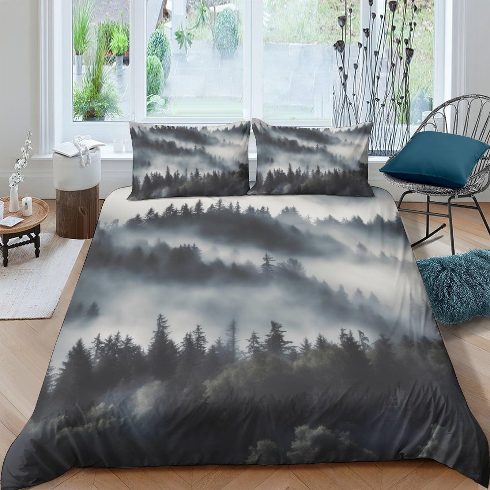 Ctjqhvkz Style-5 3D Printed Foggy Forest Fitted Sheet Microfiber Soft Breathable Misty Woodland Mattress Cover Bedroom Decor Single（135X200cm）