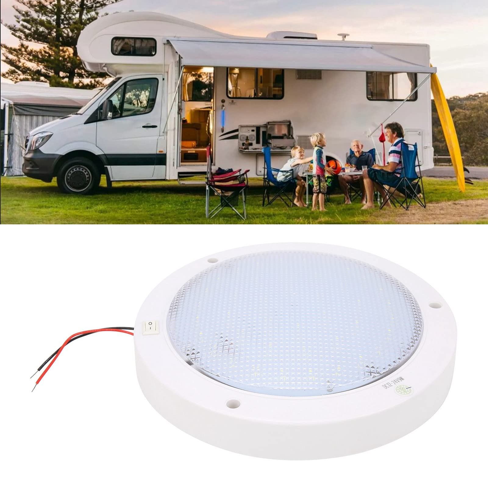 Luz de Disco de Techo Led para Barco RV con Interruptor de Encendido y Apagado e Indicador Azul Solar 300 LMS 12V Iluminación de Repuesto Adecuada para Caravanas, Autocaravanas