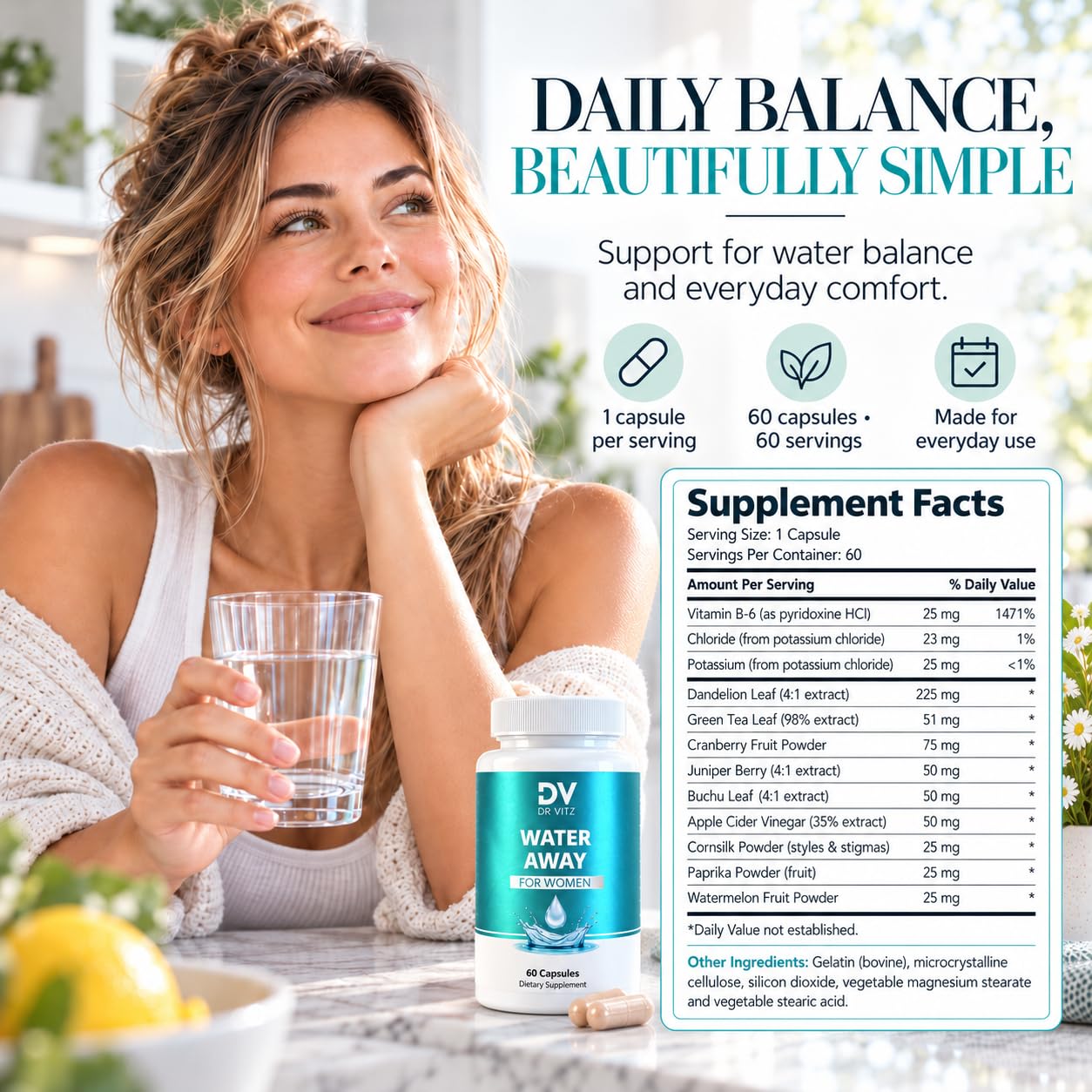 Water Away Diuretic Water Pills for Women, 60 Capsules — Amazon image 2