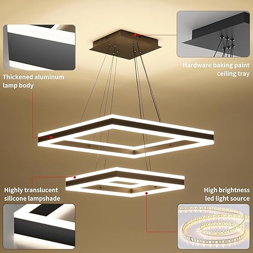 Miniatura 6 de Candelabro LED moderno, lámpara de techo negra de 2 luces Pro para comedor, lámparas colgantes de temperatura de color y altura ajustables para sala