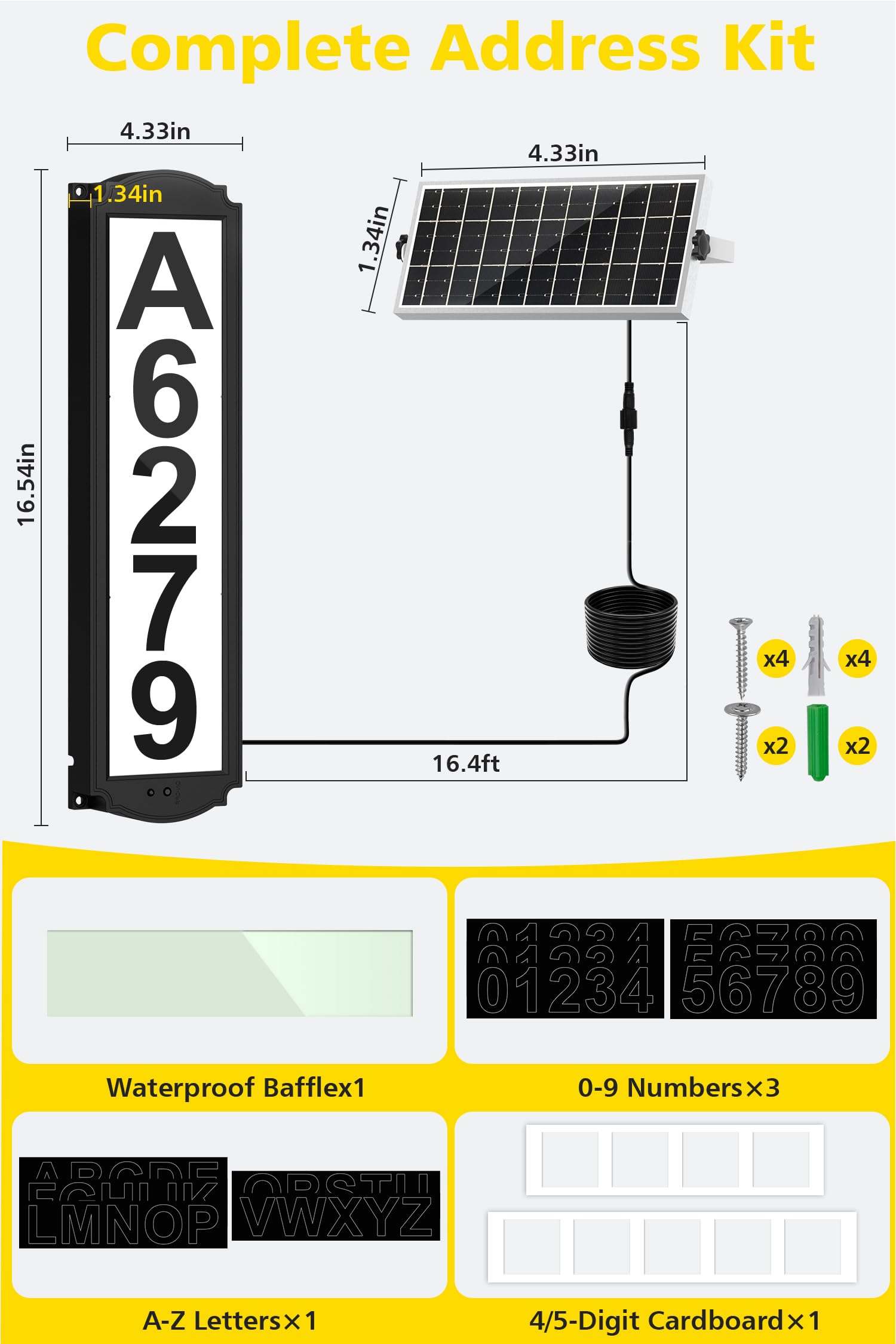 T-SUN Segnaletica solare per cortile, numeri civici a LED per esterni, impermeabile IP65, targa per casa con 3 luci – Indicatori di indirizzi illuminati per vialetto, casa e strada