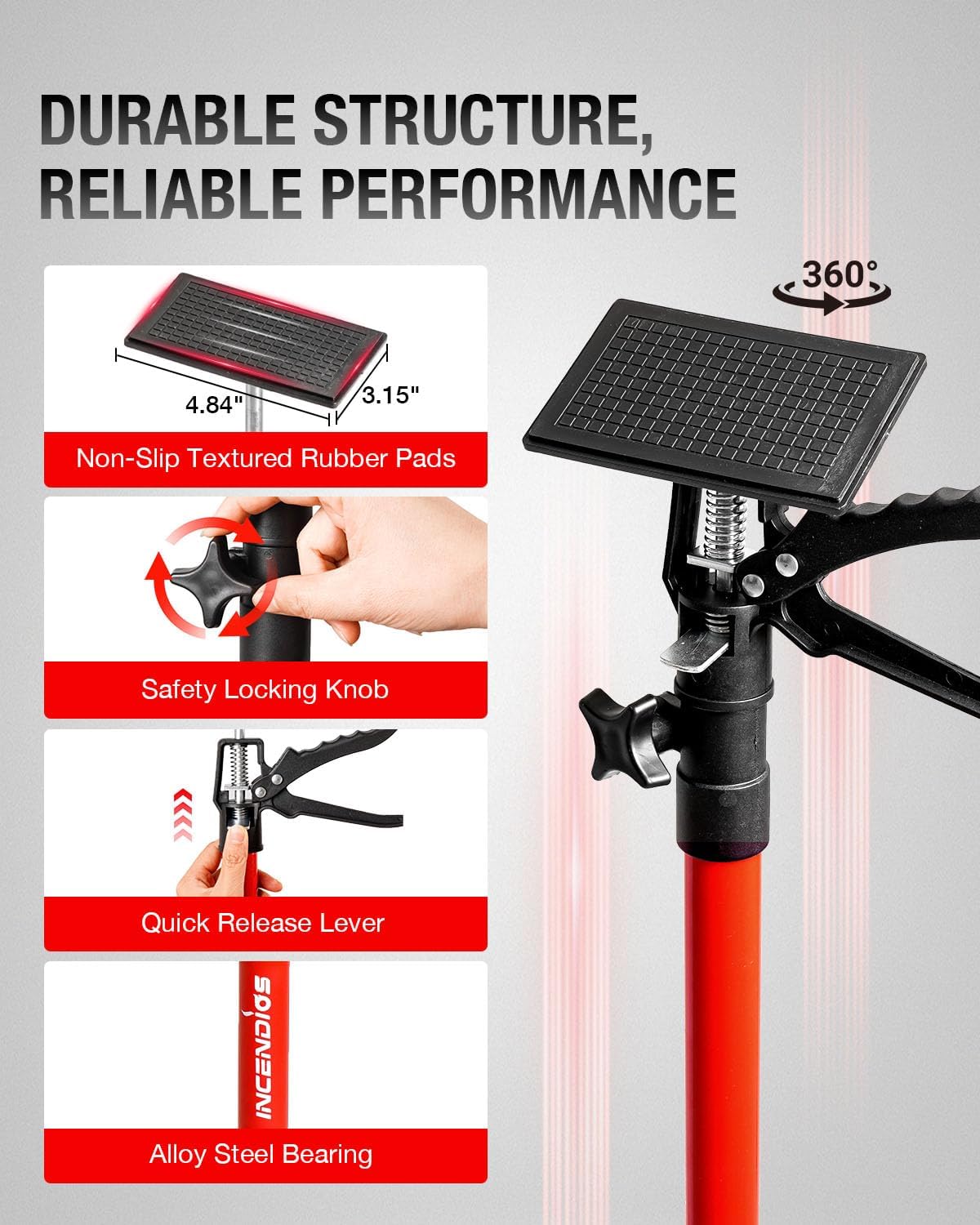 4PK Cabinet Jacks for Installing Cabinets, Steel Telescopic Adjustable Heavy Duty 3rd Hand Support Pole with 154lb Capacity and Extend from 45 to 114 in, Support Rod for Drywalls & Cargo Bars